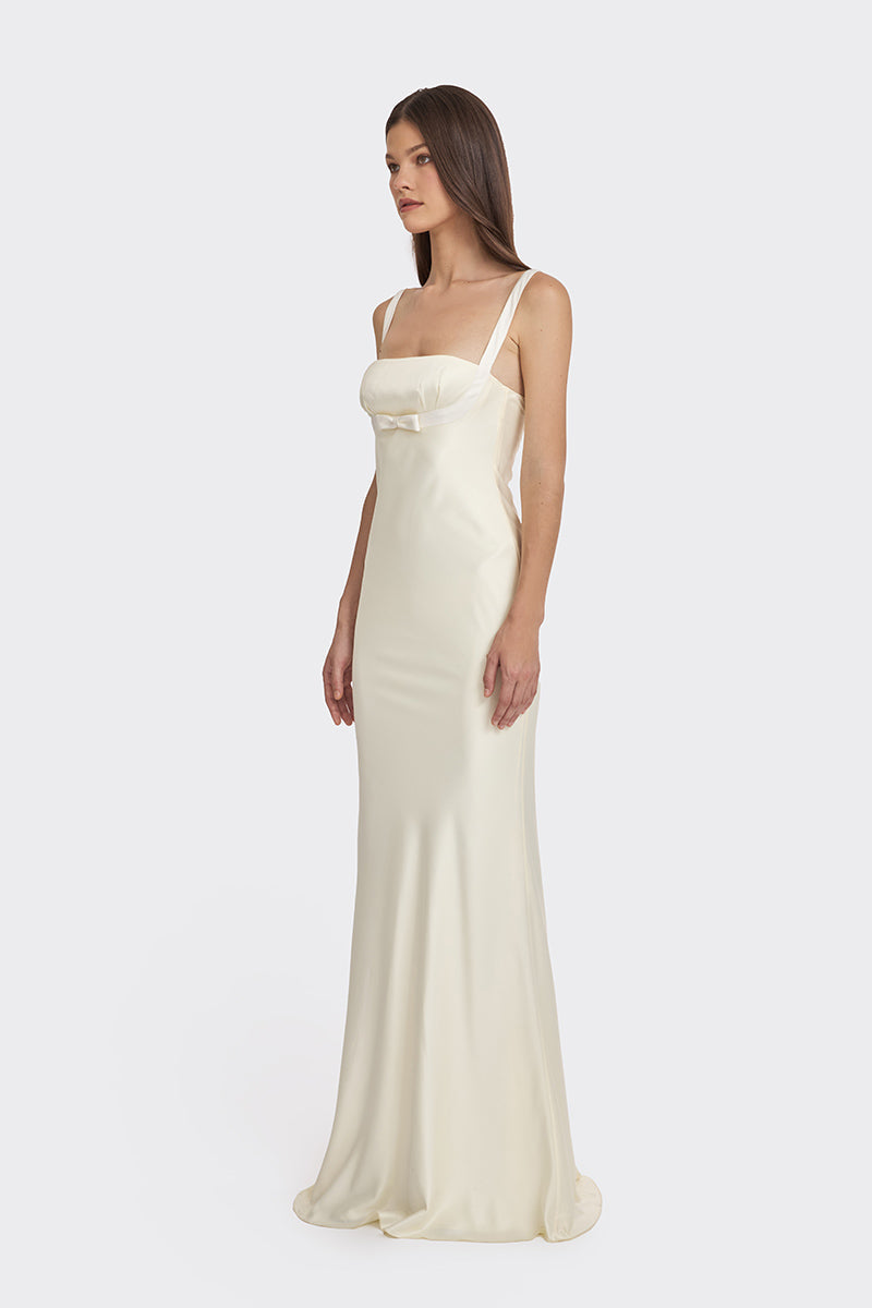 MINI BOW MAXI DRESS IN LIGHT YELLOW