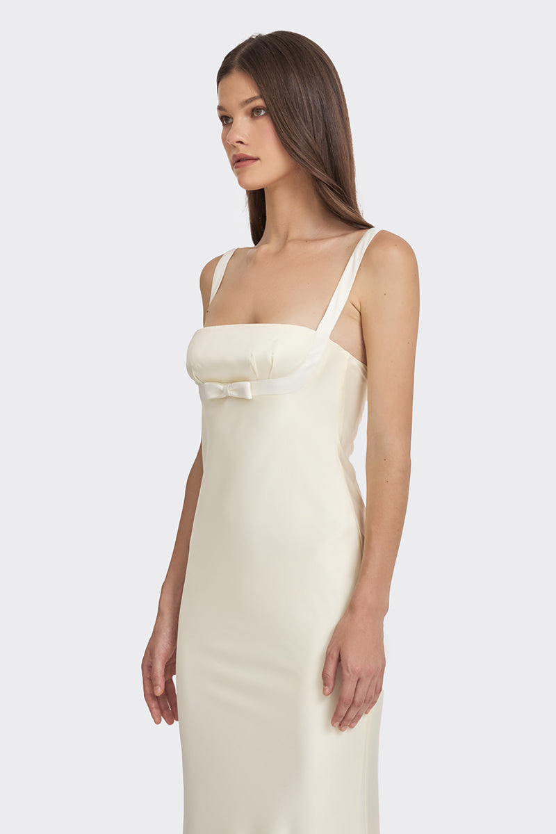 MINI BOW MAXI DRESS IN LIGHT YELLOW