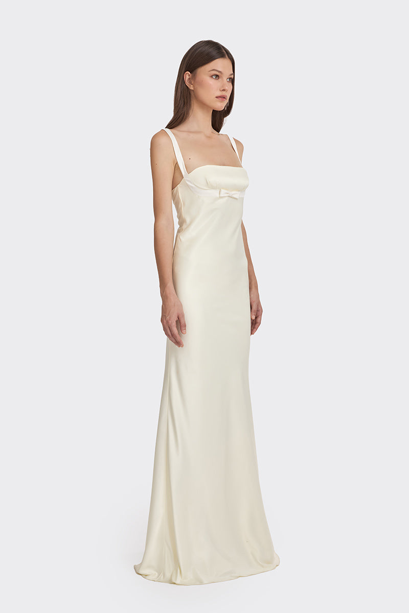 MINI BOW MAXI DRESS IN LIGHT YELLOW
