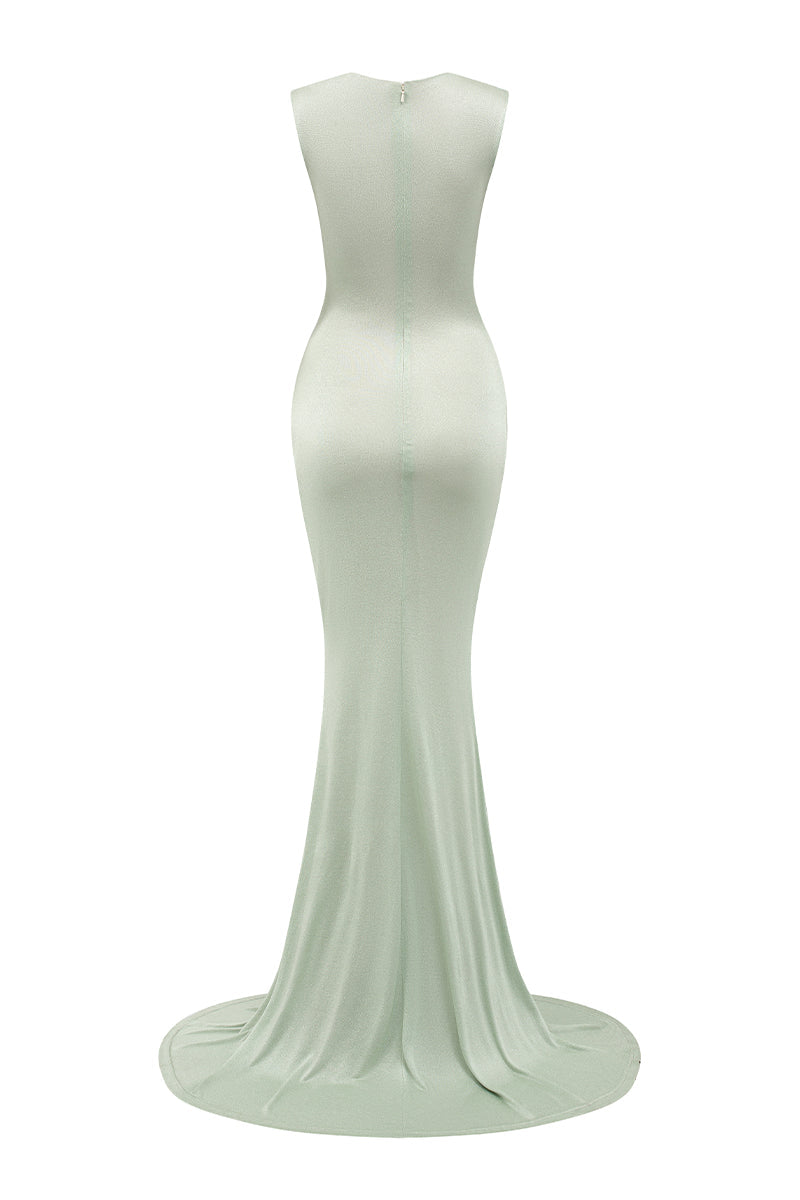 ASYMMETRIC NECKLINE GOWN IN MINT