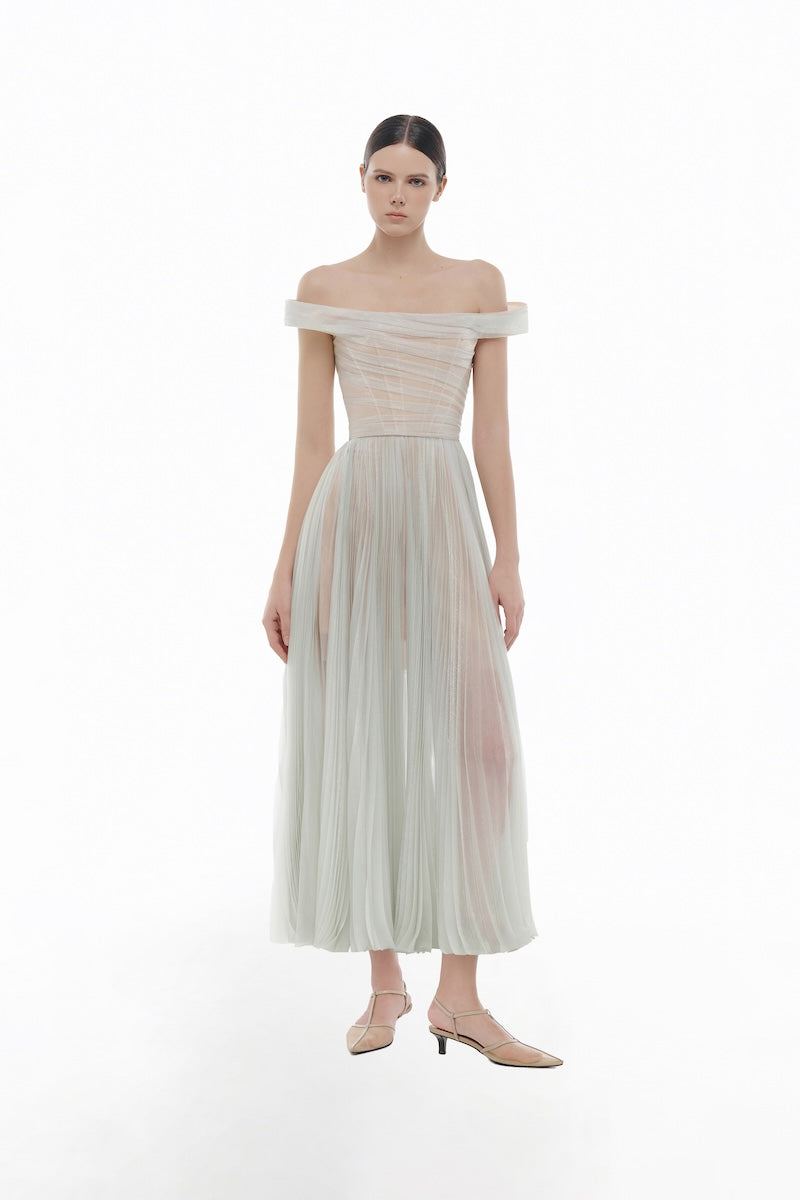 MINT OFF-SHOULDER MIDI DRESS