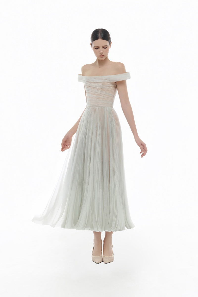MINT OFF-SHOULDER MIDI DRESS