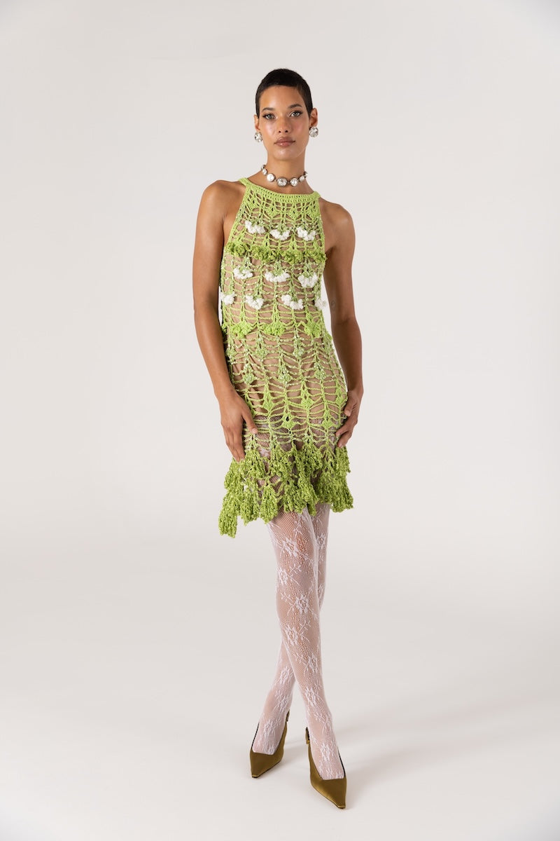 CHRYSANTHEMUM MINI GREEN HANDMADE CROCHET DRESS