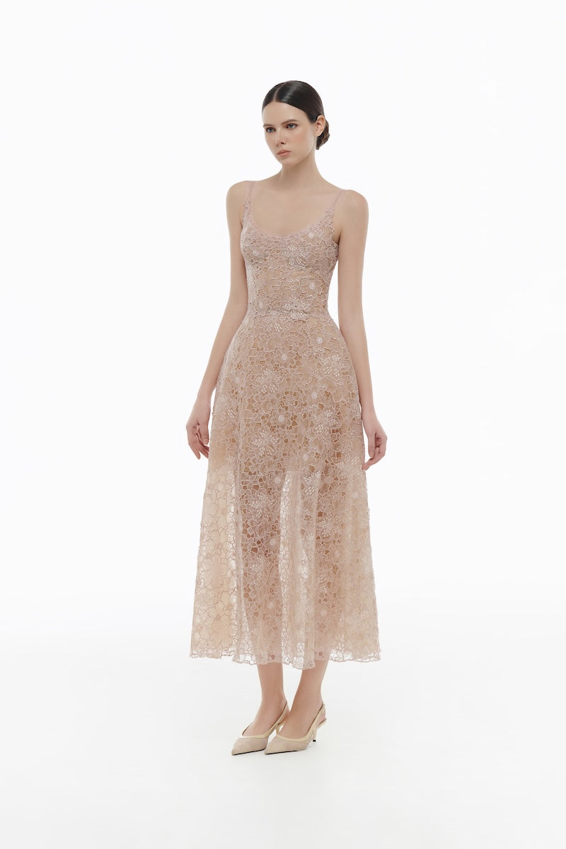 PINK FLOWER LACE DRESS