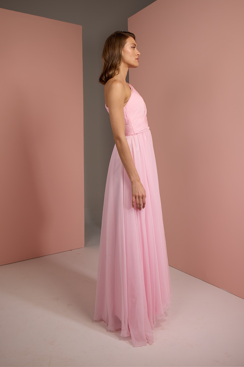 ONE SHOULDER DRESS IN BABY PINK