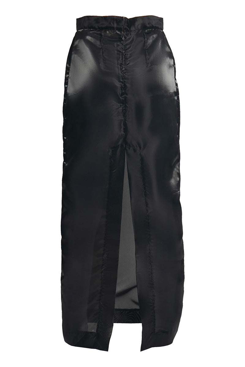 BLACK ORGANZA MAXI SHIRT WITH BLACK SLIT