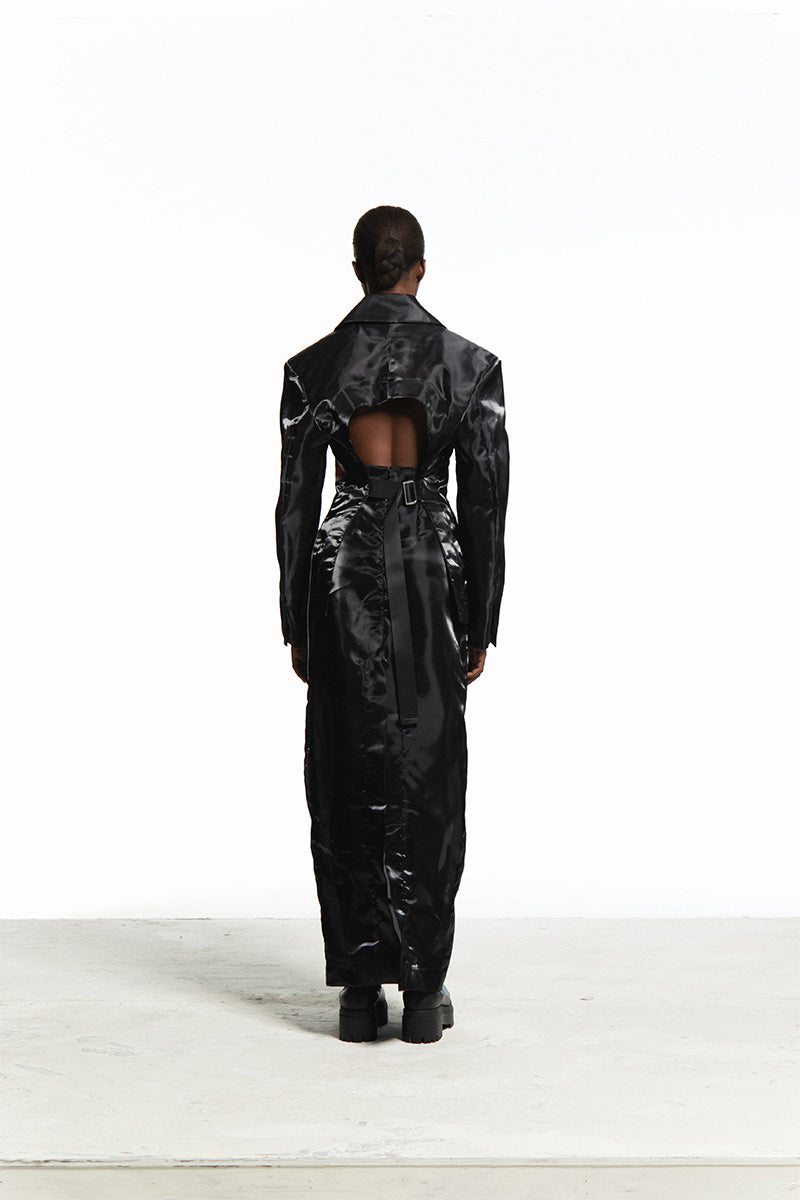BLACK ORGANZA MAXI SHIRT WITH BLACK SLIT
