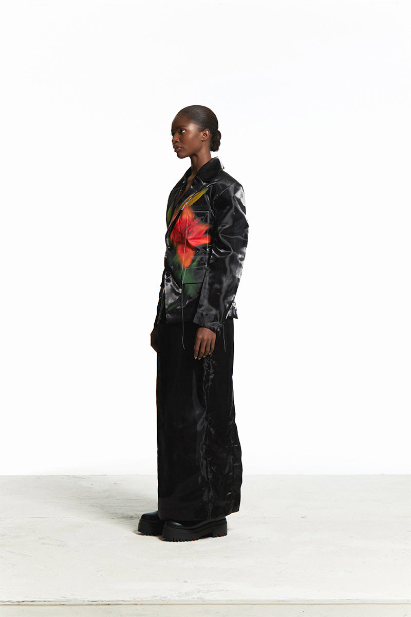 BLACK ORGANZA MAXI SHIRT WITH BLACK SLIT