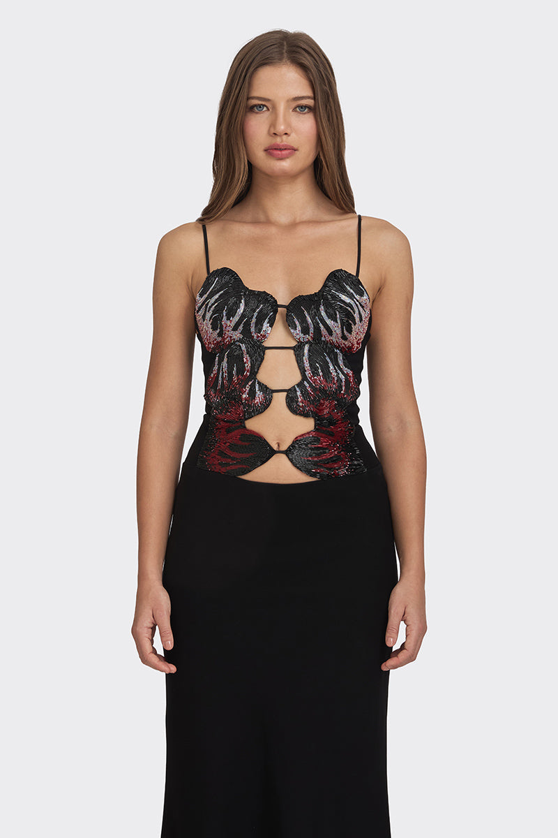 MS. SIX-FIRE HEART MAXI SLIP DRESS