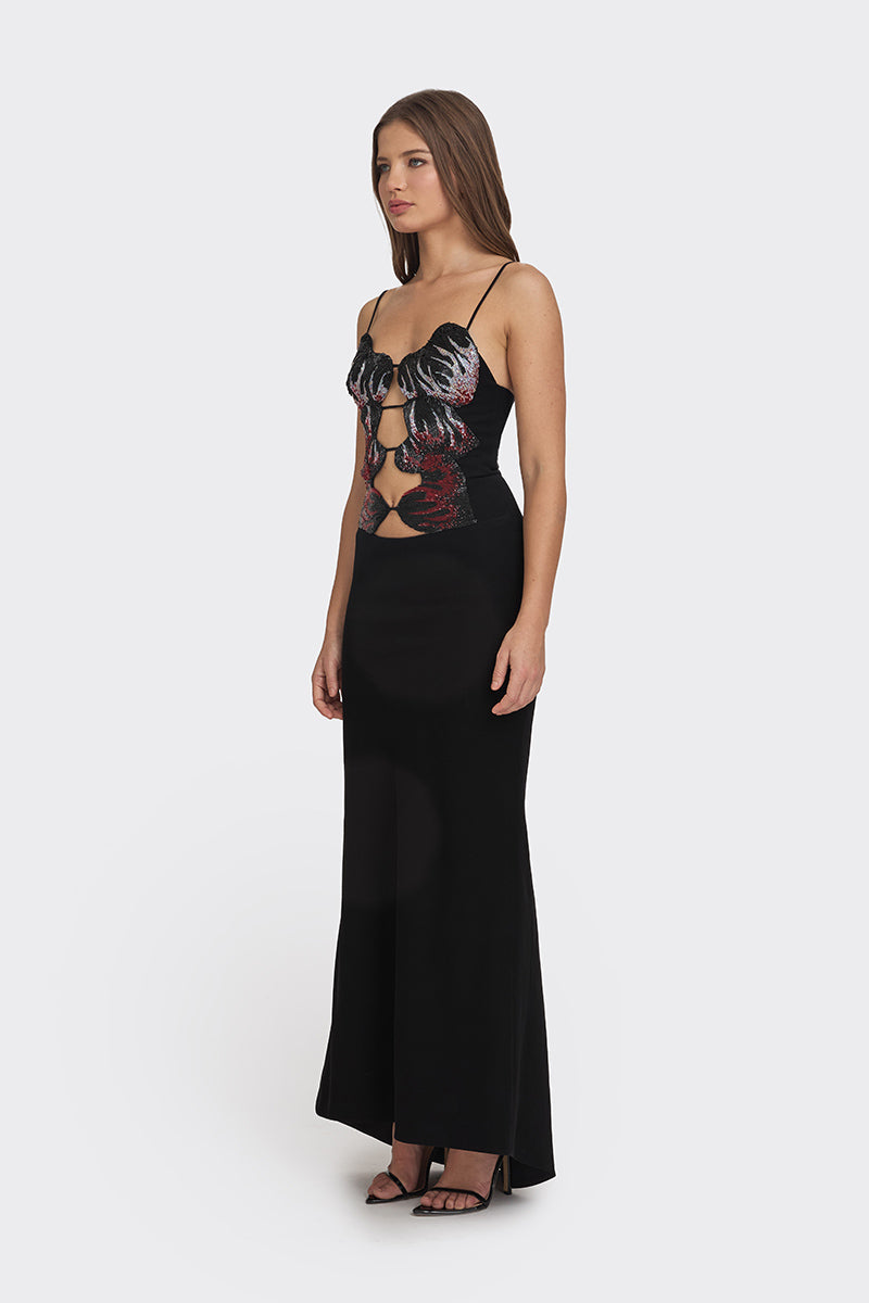 MS. SIX-FIRE HEART MAXI SLIP DRESS