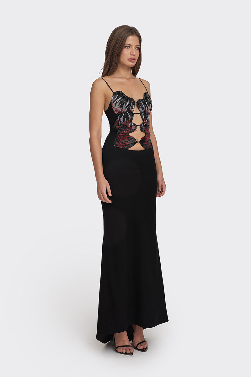 MS. SIX-FIRE HEART MAXI SLIP DRESS