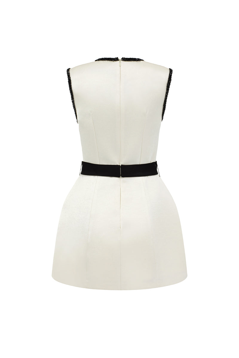 SLEEVELESS BELL MINI DRESS IN IVORY