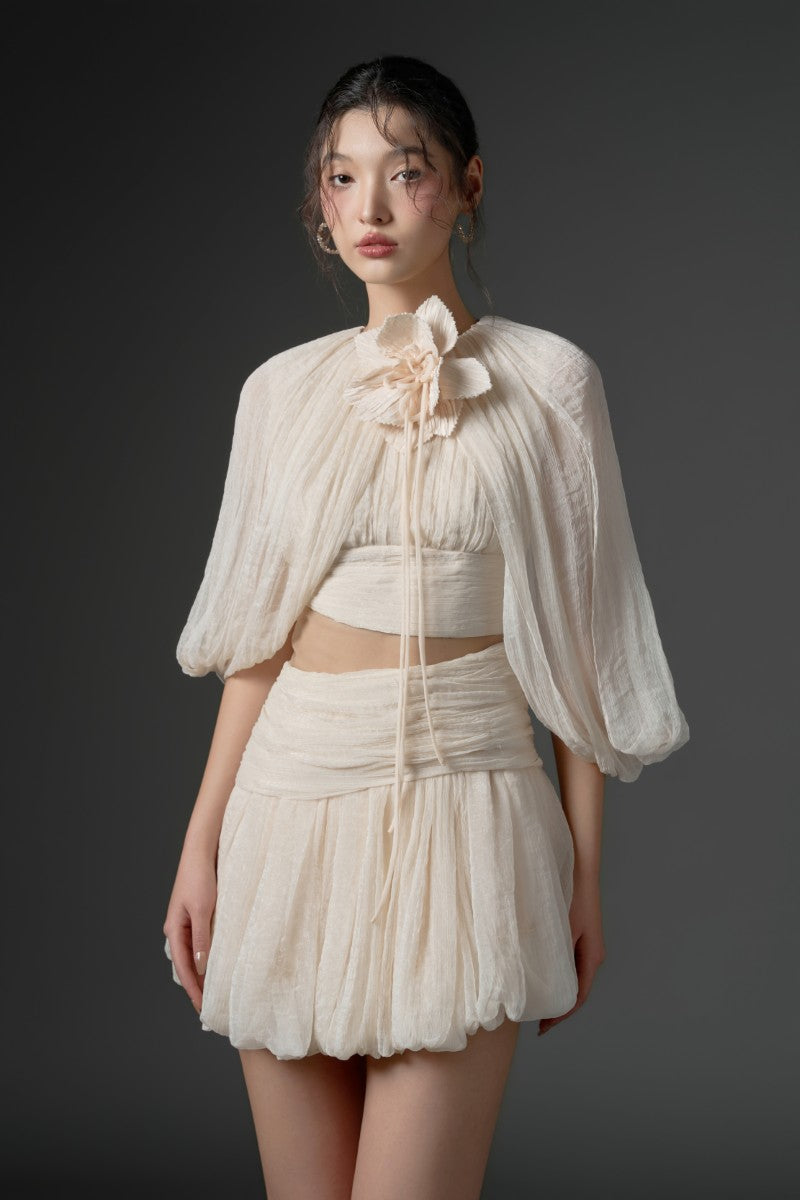 QIRSH SILK CUT-OUT DRESS IN BEIGE