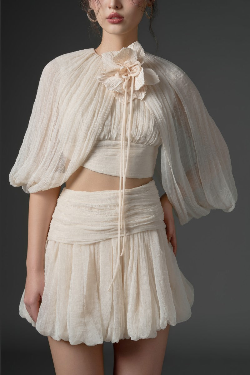 QIRSH SILK CUT-OUT DRESS IN BEIGE