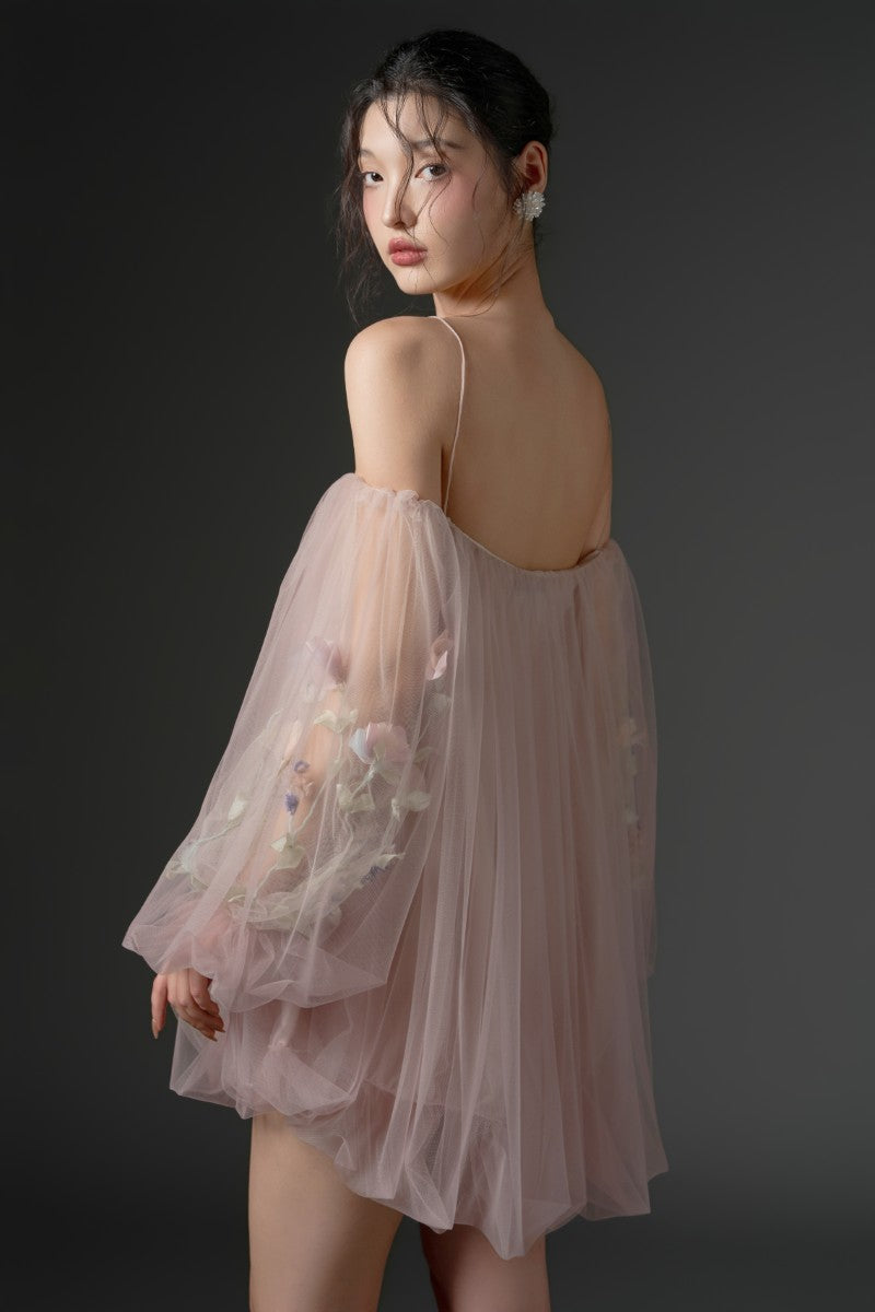 SULHUFAH TULLE FLOWER DRESS IN ROSY PINK