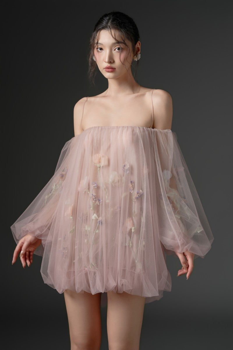 SULHUFAH TULLE FLOWER DRESS IN ROSY PINK