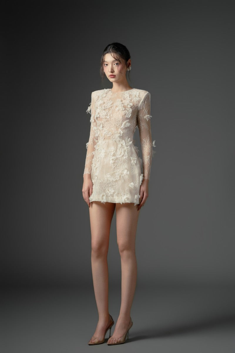 DUBB LACE FLOWER DRESS IN BEIGE