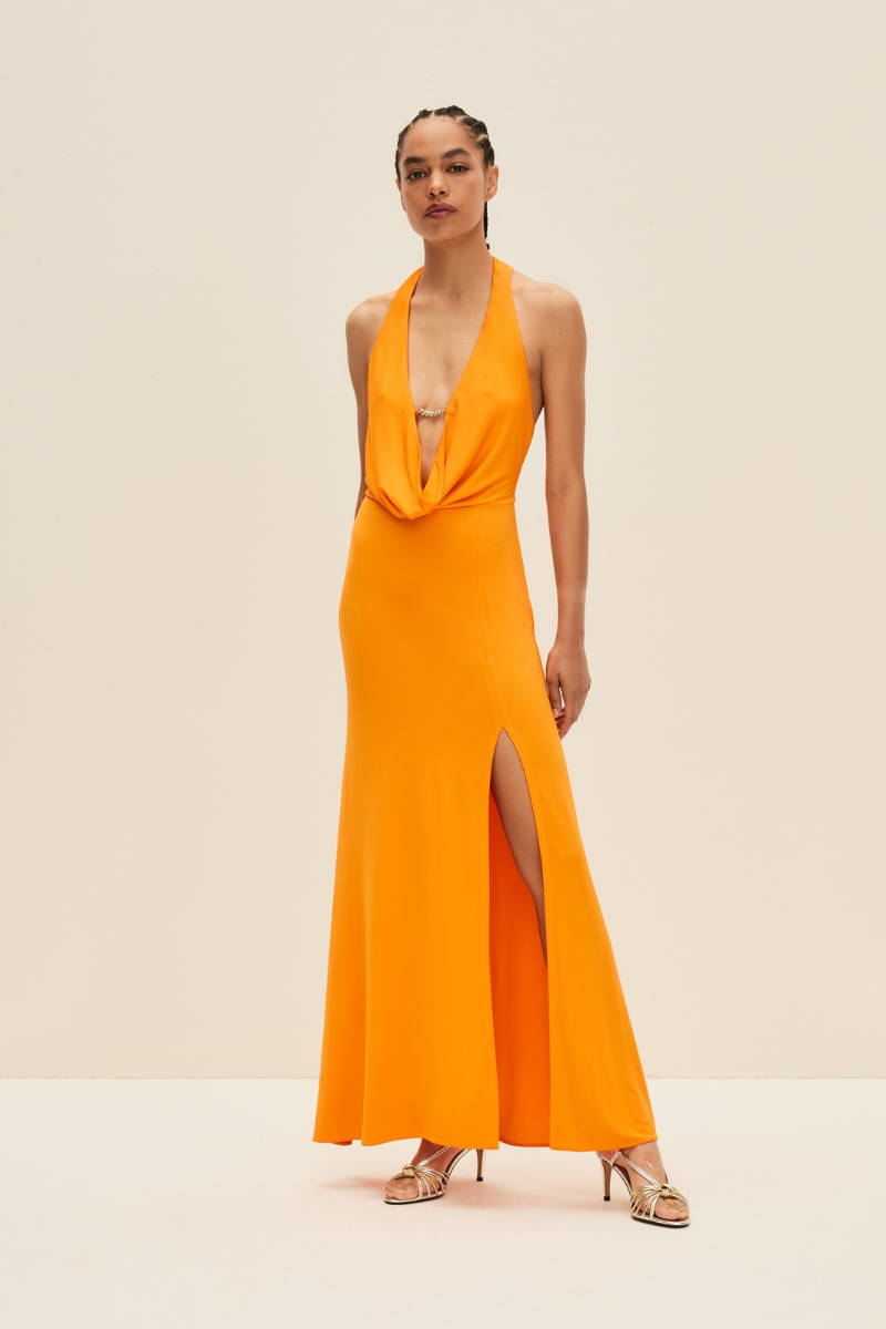 PLUNGE MAXI DRESS IN BRIGHT ORANGE
