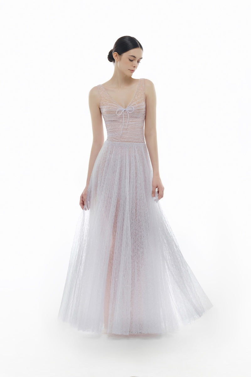 VIOLET V-NECK DRAPED MAXI DRESS