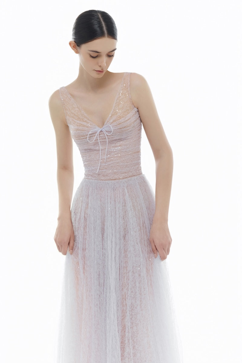 VIOLET V-NECK DRAPED MAXI DRESS
