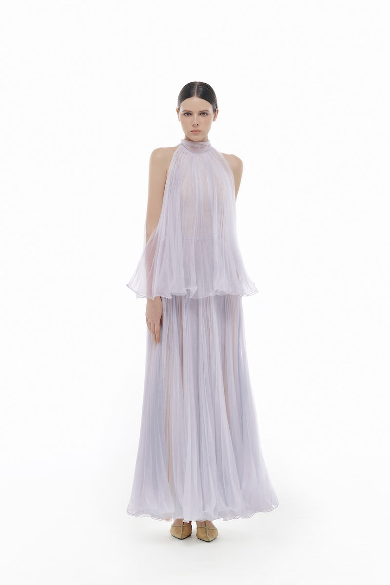 VIOLET PLEATED MIDI DRESS