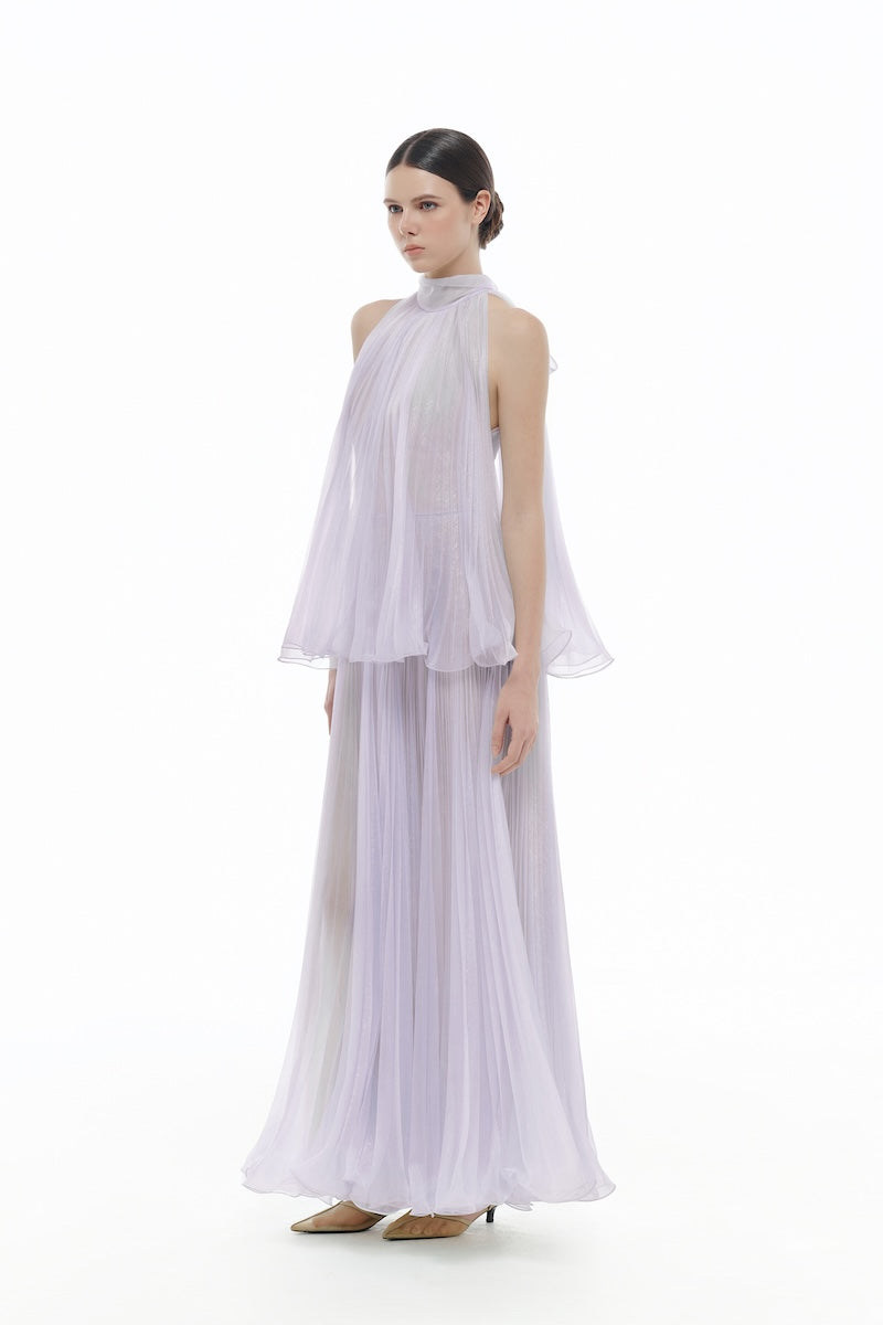 VIOLET PLEATED MIDI DRESS