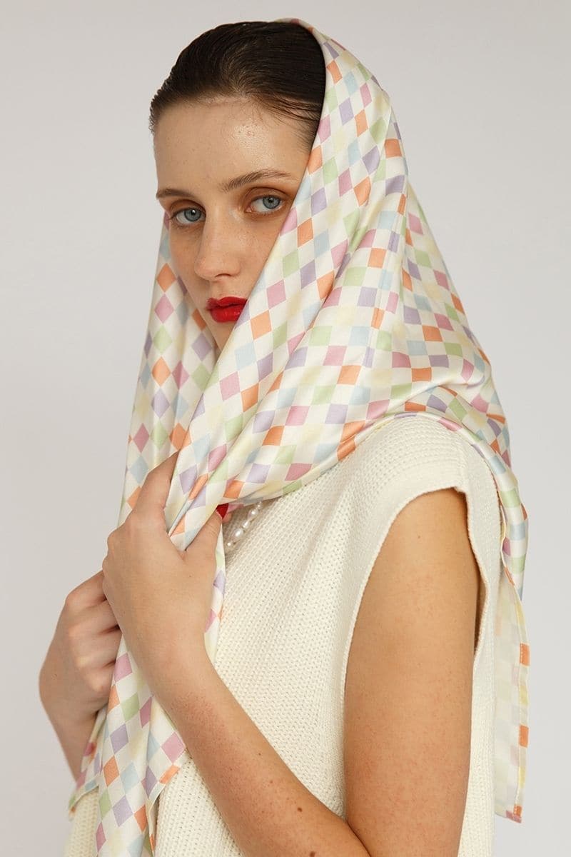 CHECKED CHARLOTTE SILK SQUARE SCARF AND ISLA SILK FRONT TIE PAREO SET