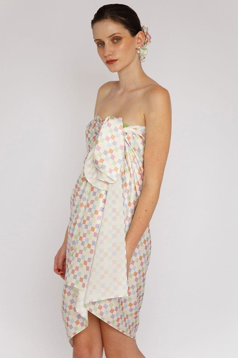 CHECKED CHARLOTTE SILK SQUARE SCARF AND ISLA SILK FRONT TIE PAREO SET