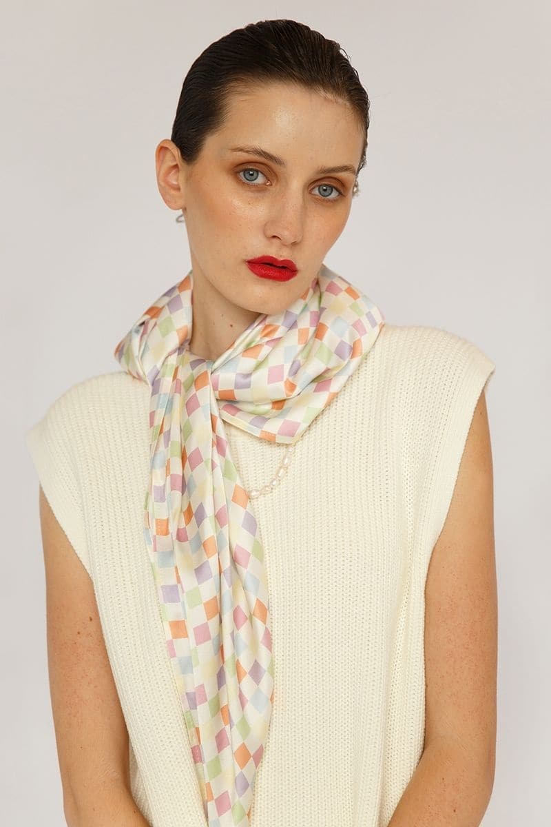 CHECKED CHARLOTTE SILK SQUARE SCARF AND ISLA SILK FRONT TIE PAREO SET
