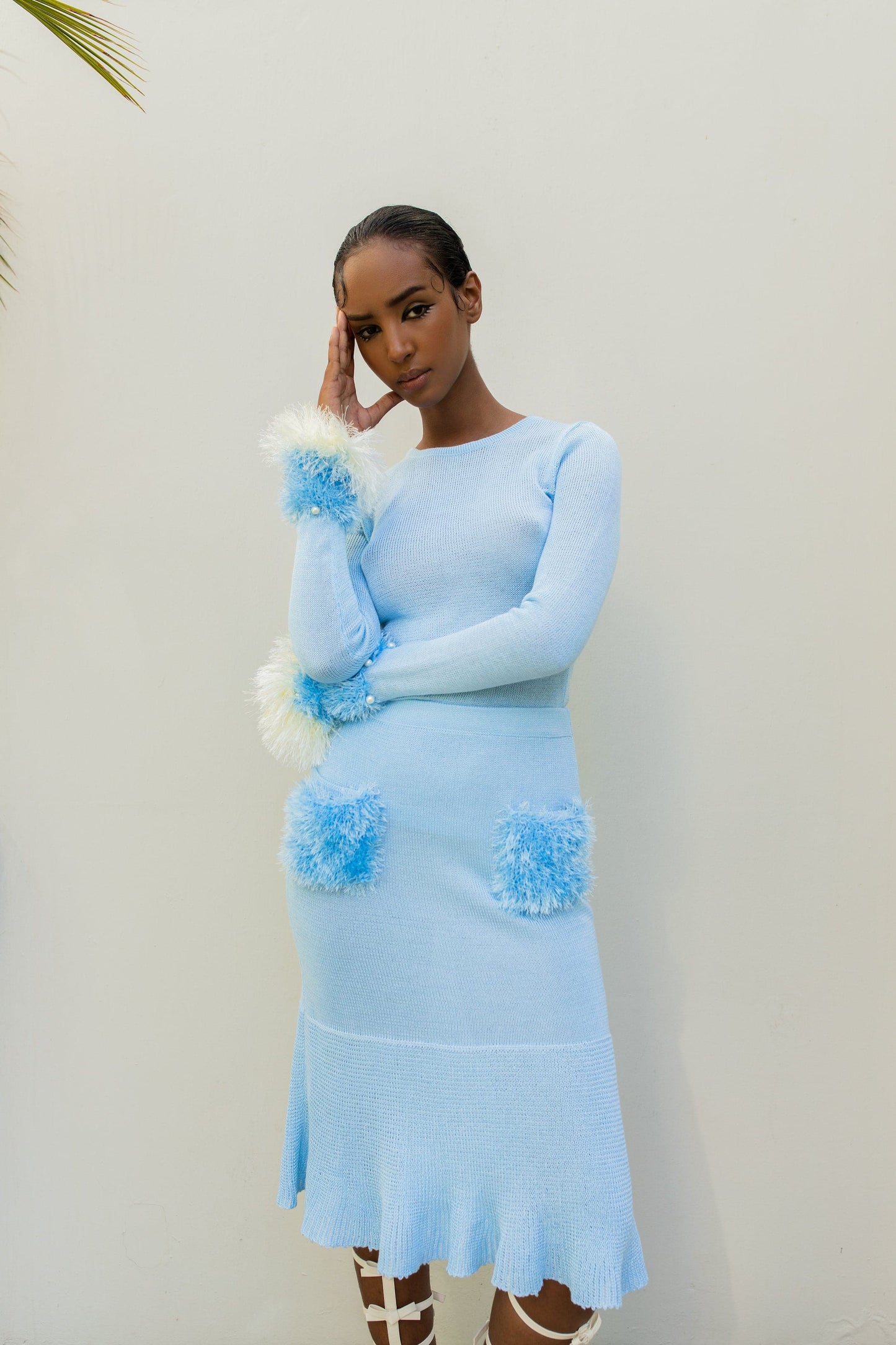 KNIT BABY BLUE SKIRT WITH HANDMADE DETAILS