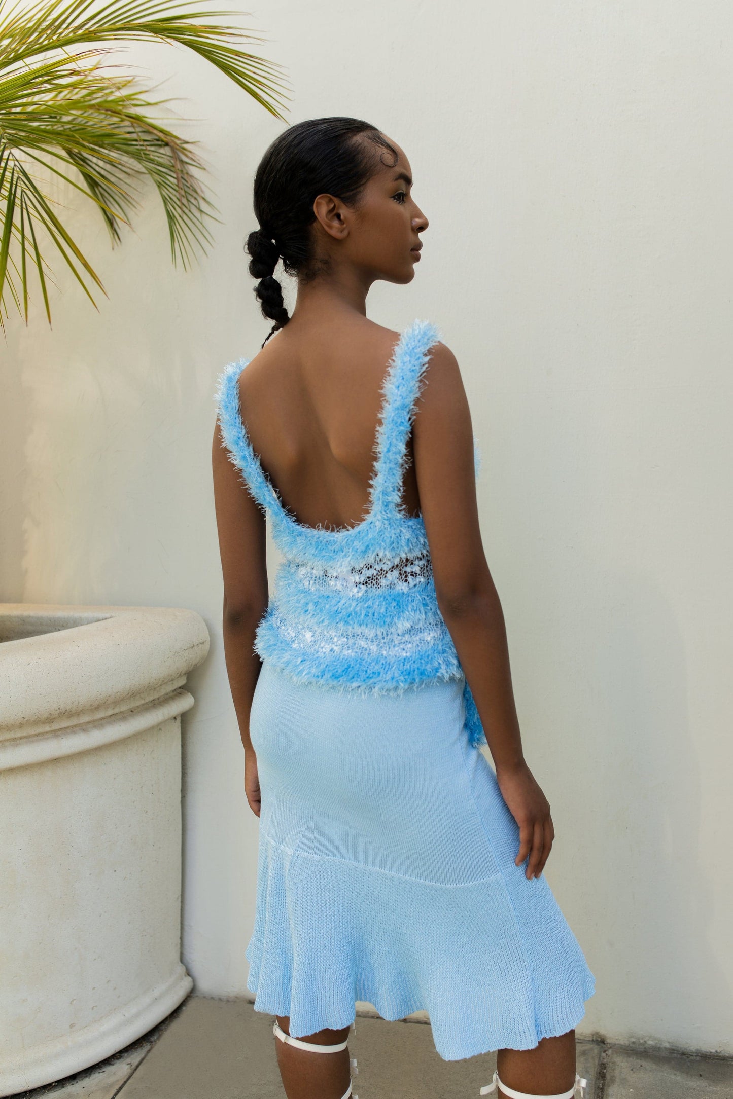 KNIT BABY BLUE SKIRT WITH HANDMADE DETAILS