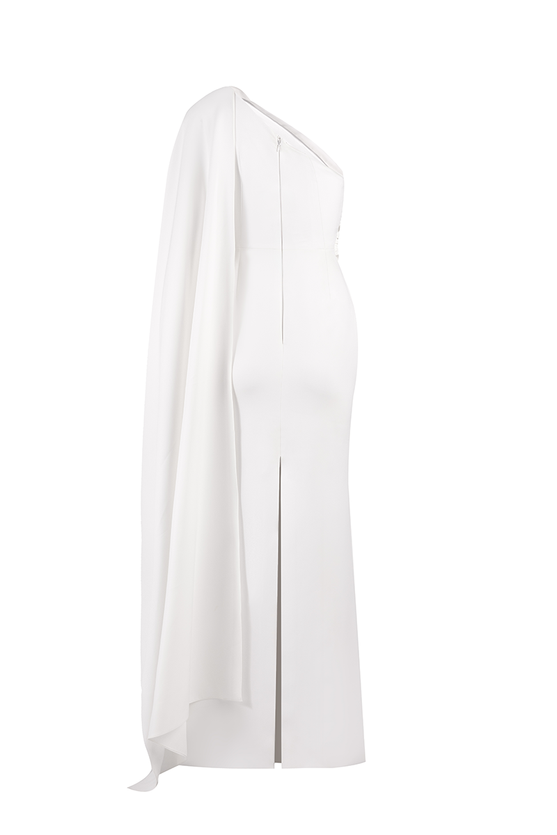 CREPE DRESS WITH SCARF IN WHITE
