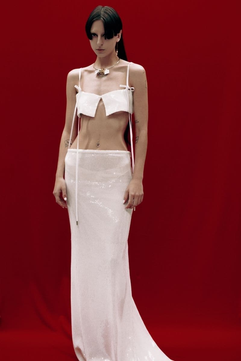 IVORY SEQUINS LONG SKIRT