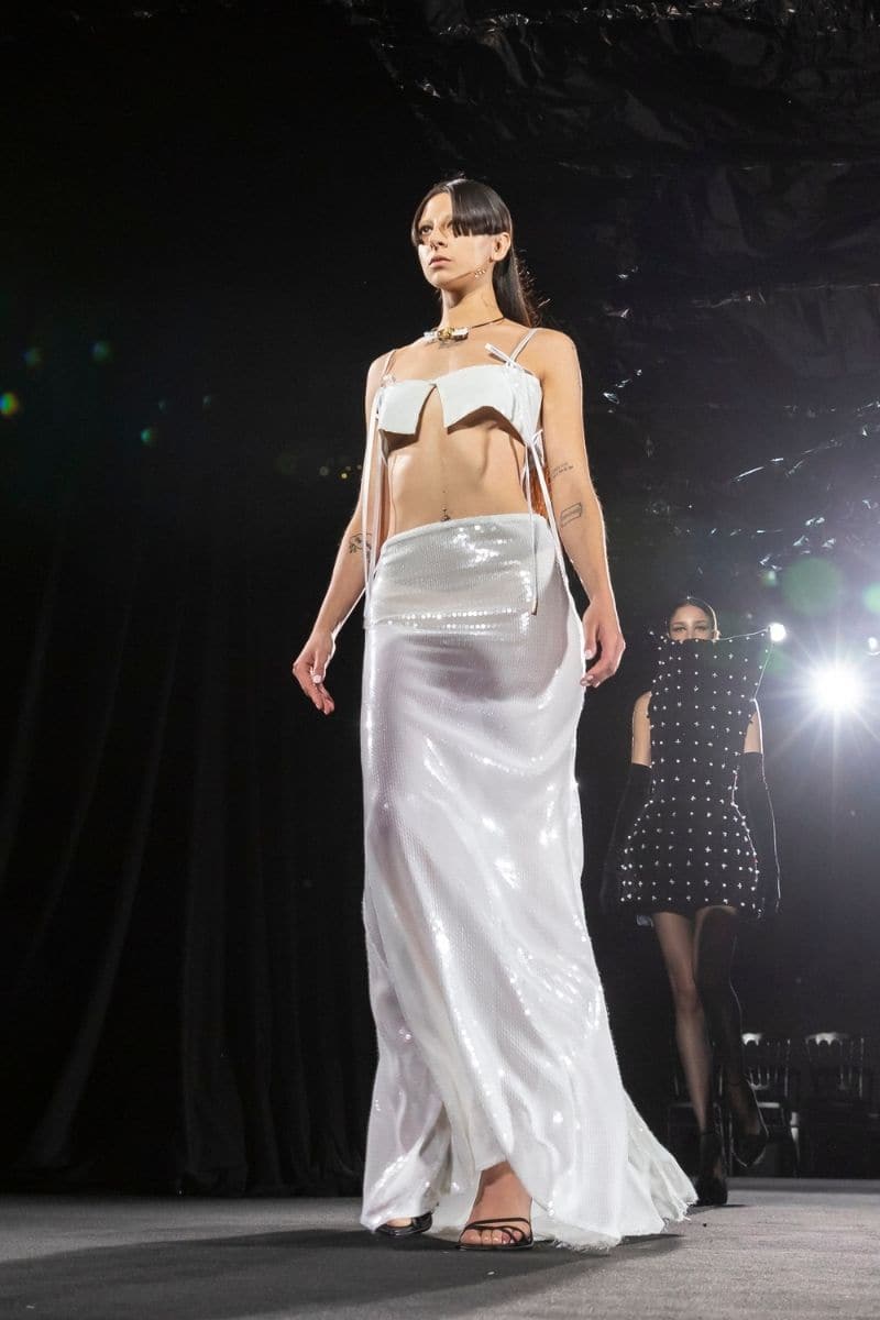 IVORY SEQUINS LONG SKIRT