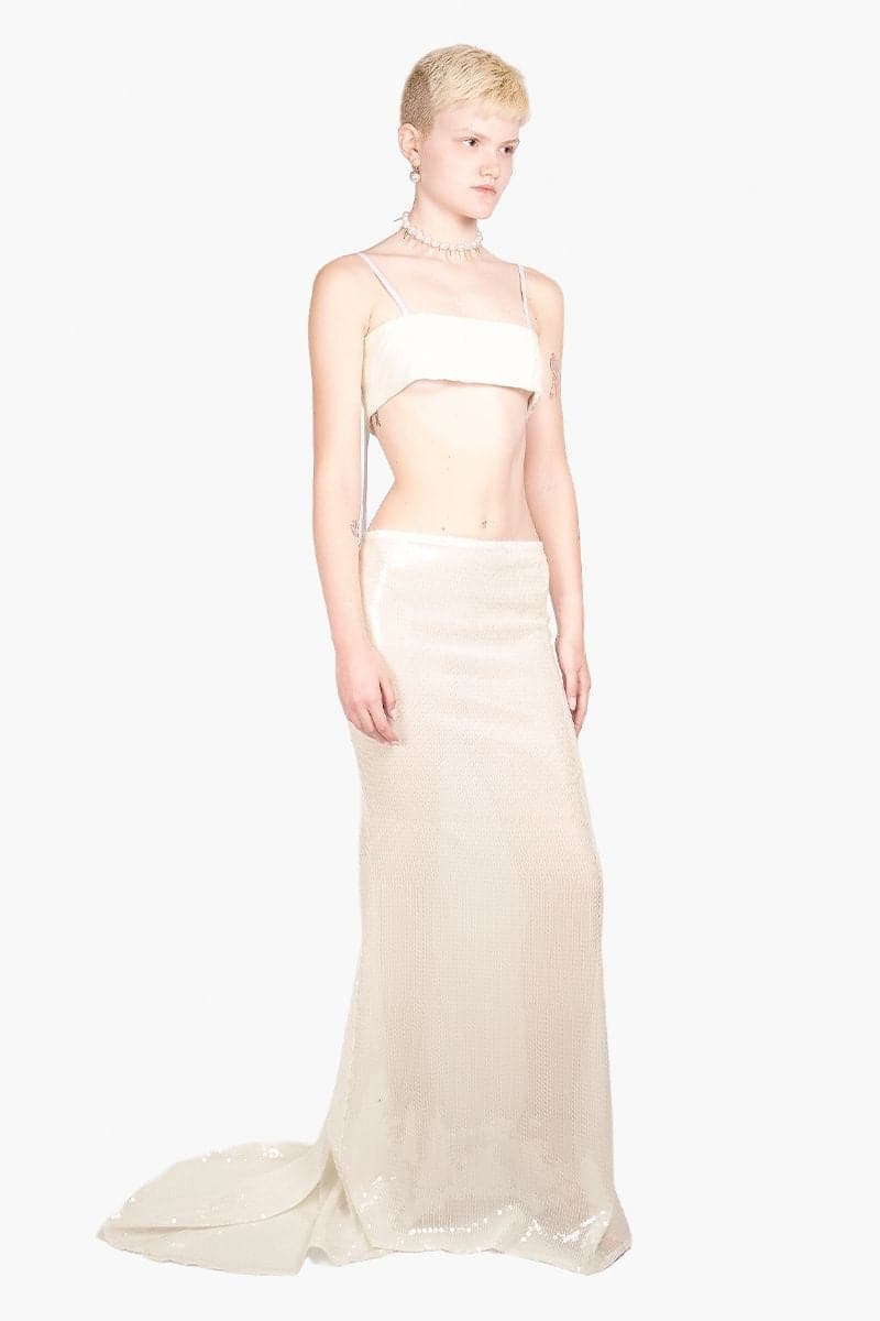 IVORY SEQUINS LONG SKIRT
