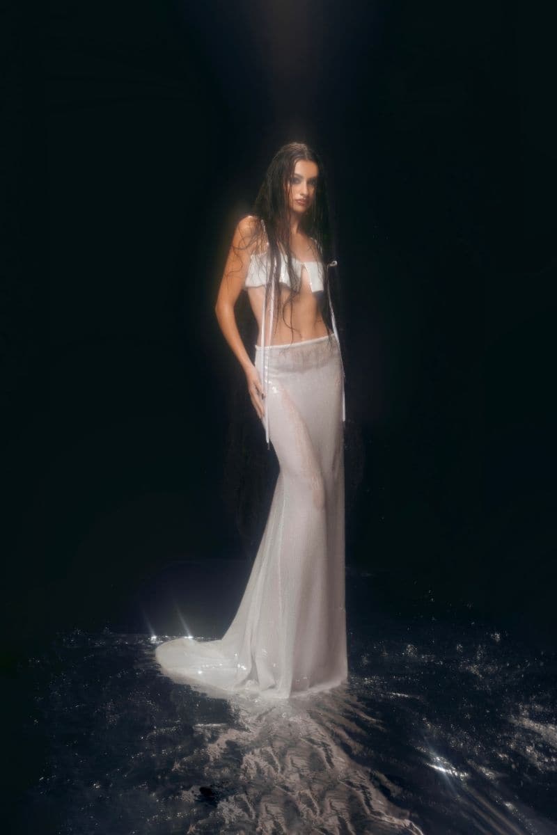 IVORY SEQUINS LONG SKIRT