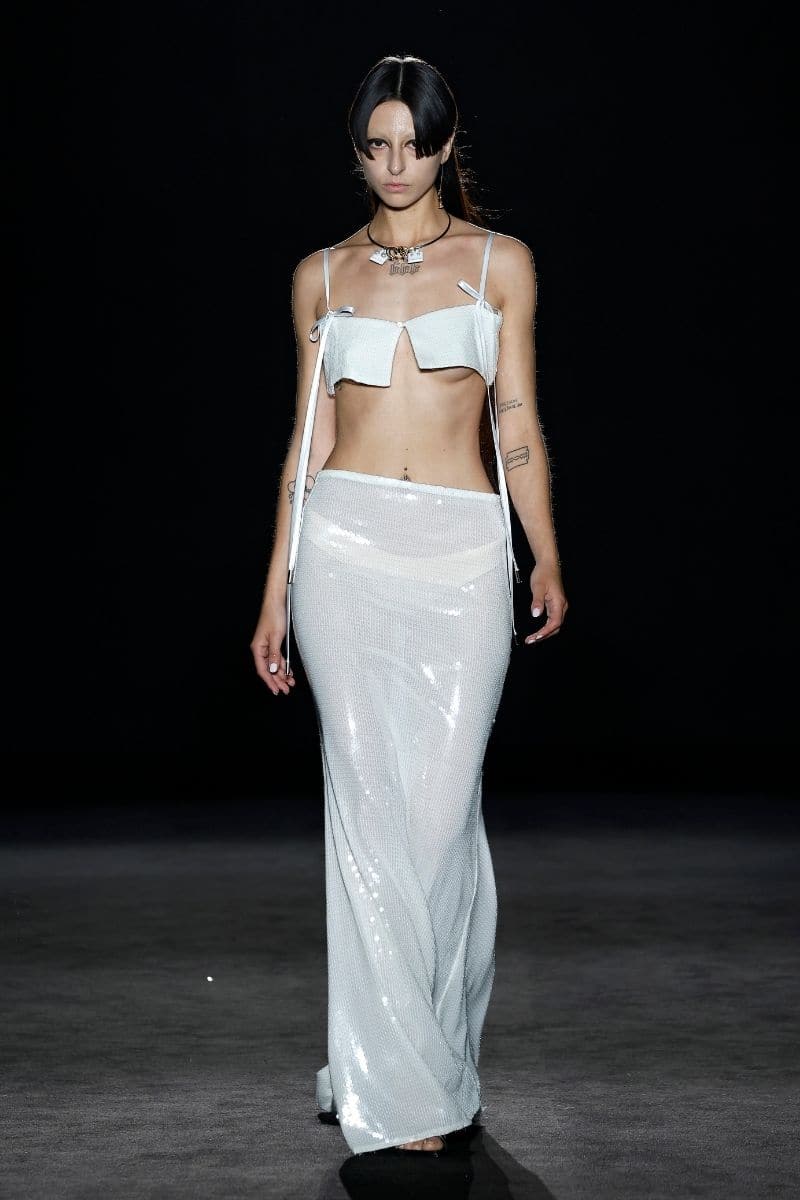 IVORY SEQUINS LONG SKIRT