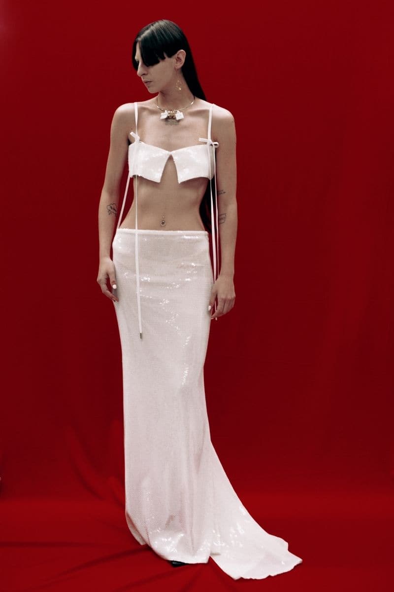 IVORY SEQUINS LONG SKIRT