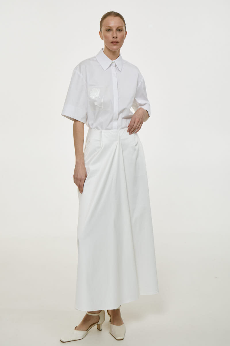 WHITE COTTON MIDI SKIRT
