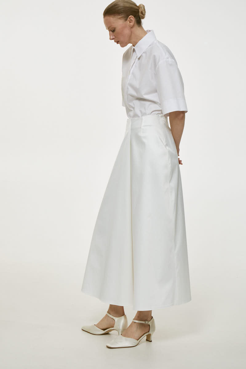 WHITE COTTON MIDI SKIRT