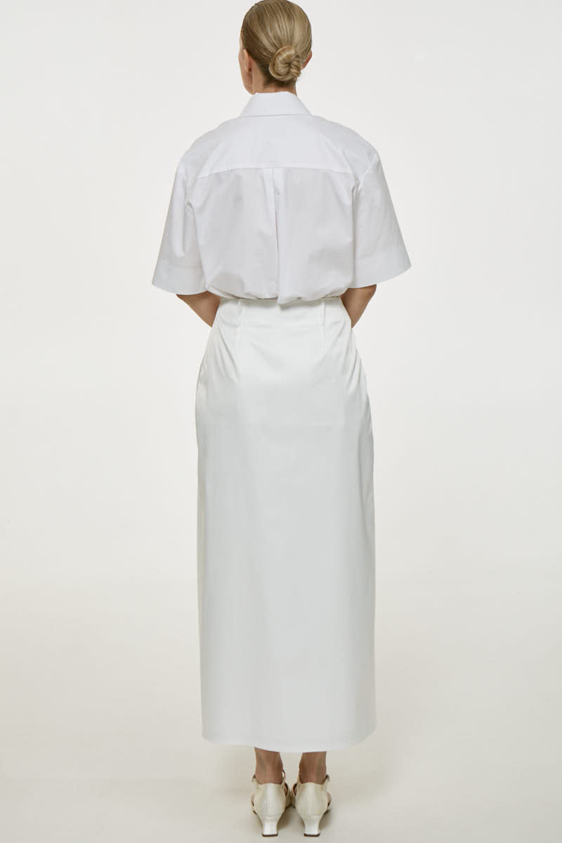 WHITE COTTON MIDI SKIRT