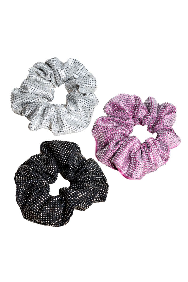 BLACK WHITE AND PINK DIAMOND SCRUNCHIE SET