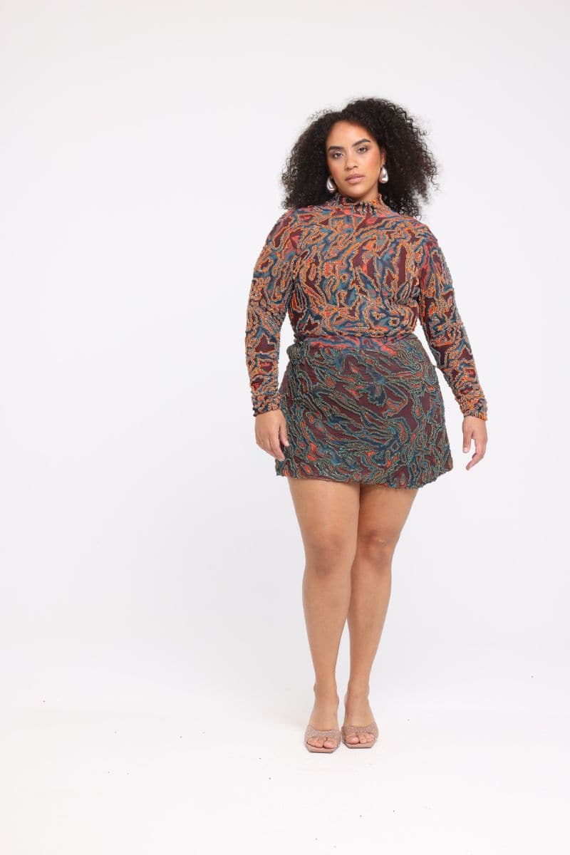 ZUSI KARA BLUE AND ORANGE MINI SKIRT
