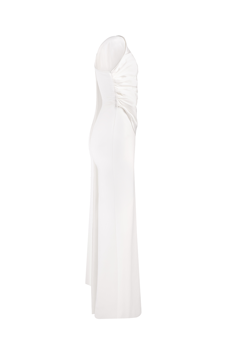 CREPE DRESS WITH SCARF IN WHITE