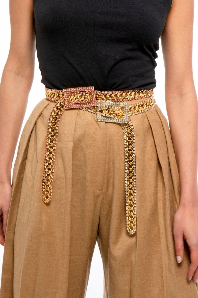 CRYSTAL EMBELLISHED CHAIN BELT WITH BIG BUCKLE
