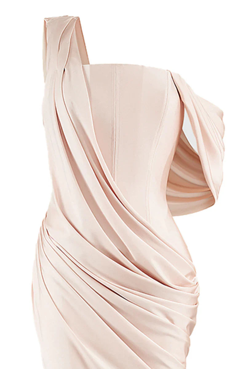 CREAM ASYMMETRIC SLEEVED  FLOOR LENGTH GOWN