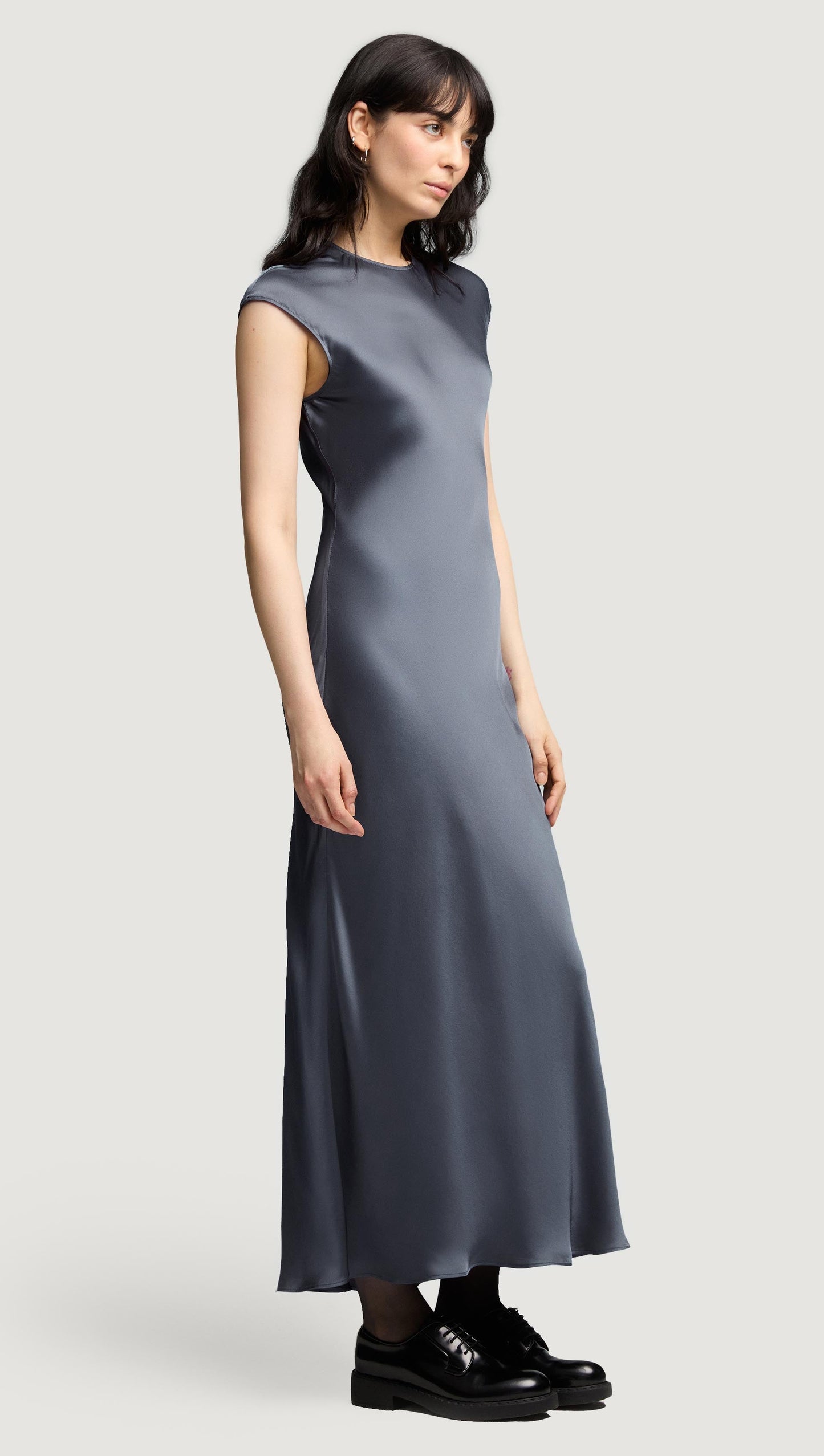 Bias Dress in Viscose Satin | Stone Blue