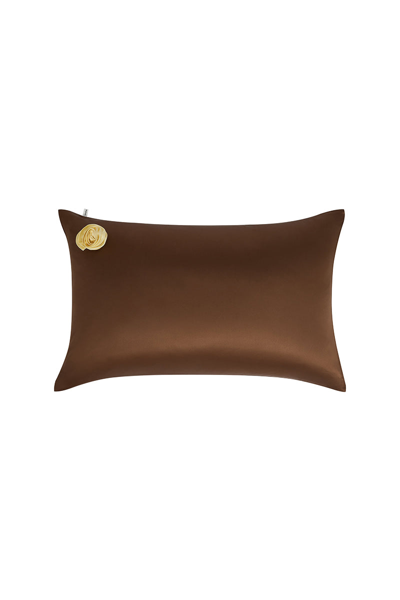 TUSCAN ROSE SILK PILLOWCASE IN BROWN