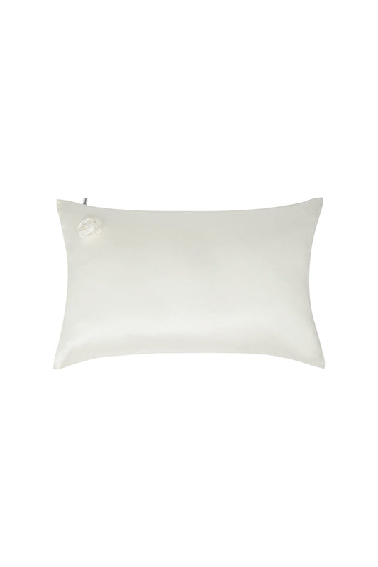 TUSCAN ROSE SILK PILLOWCASE IN WHITE