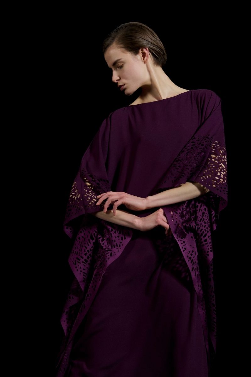 LASET-CUT KAFTAN IN PURPLE